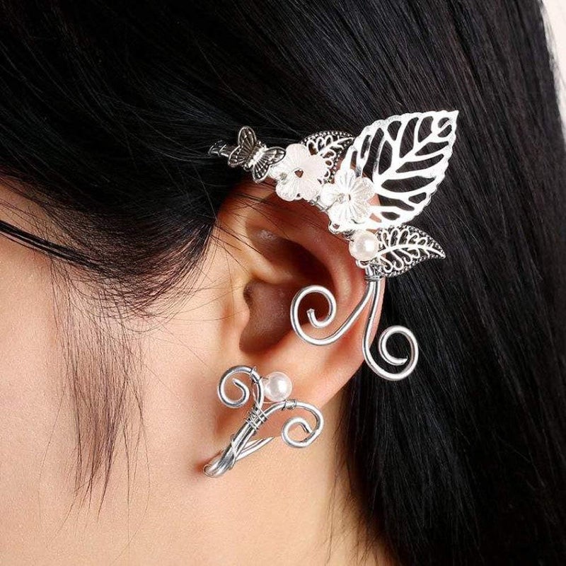 Yolmina Elven Ear Cuffs for Women, Handmade Elf Fairy Earrings Cuff Wrap Clip-on Filigree Earrings for Fantasy Fairy Halloween Costume, Cosplay, Wedding, Handcraft (Silver) - Image 5